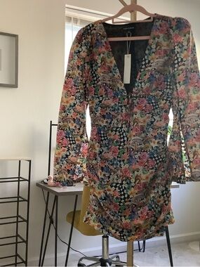 For Love & Lemons Multicolor Floral Checkerboard Mini Dress